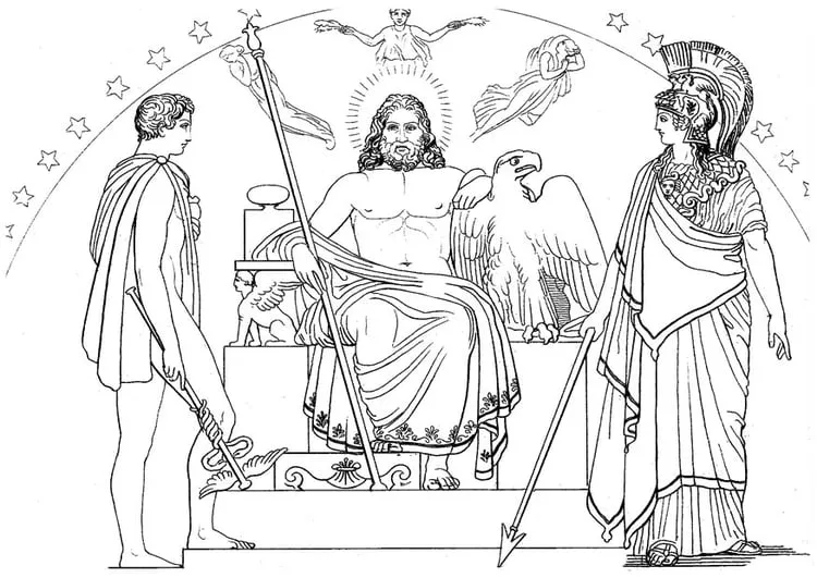 Dibujo para colorear Odisea - Hermes, Zeus y Atenea - Img 17476