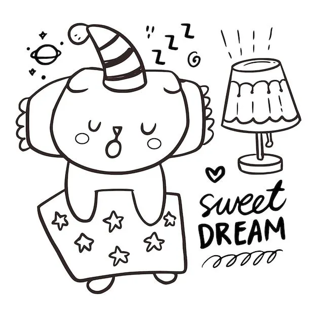 Dibujo para colorear de página de gato durmiendo lindo para niños. ilustración de cita de dulces sueños | Vector Premium Dibujo para colorear de página de gato durmiendo lindo para niños. ilustración de cita de dulces sueños | Vector Premium