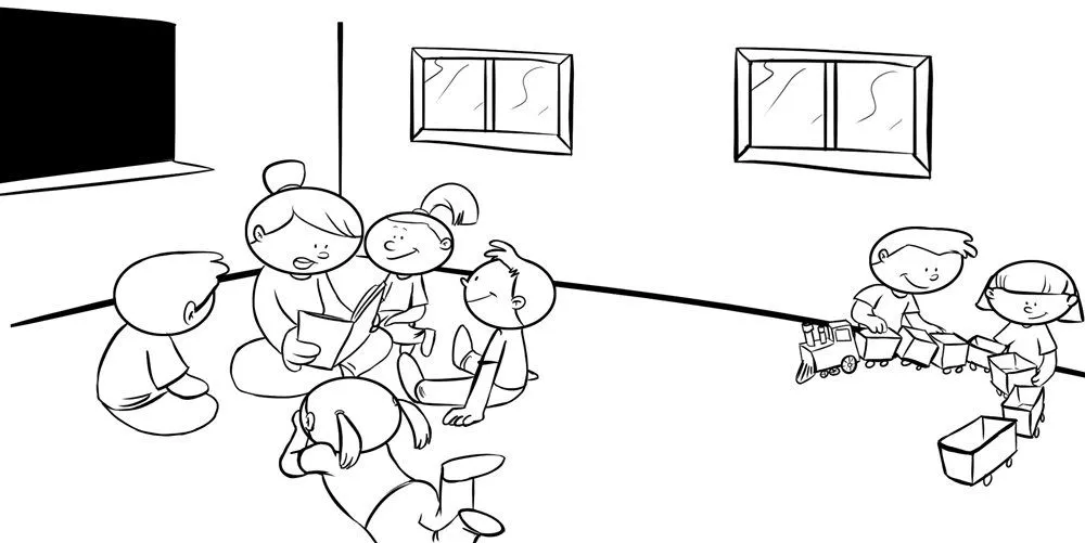 Dibujo para colorear o pintar de niños en clase Dibujo para colorear o pintar de niños en clase