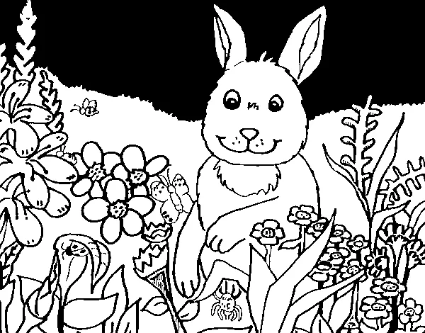 Dibujo de Conejito en el campo para Colorear - Dibujos.net Dibujo de Conejito en el campo para Colorear - Dibujos.net