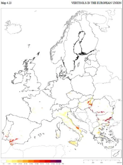Vertisoles en La UE y el Continente Europeo Vertisoles en La UE y el Continente Europeo