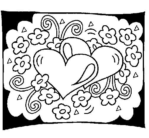 Dibujo de Corazones y flores para Colorear - Dibujos.net