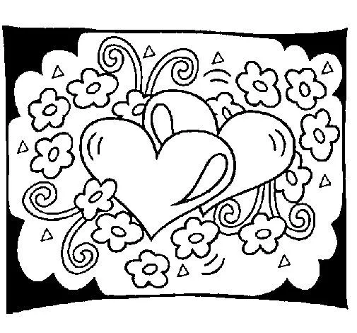 Dibujo de Corazones y flores para Colorear - Dibujos.net Dibujo de Corazones y flores para Colorear - Dibujos.net