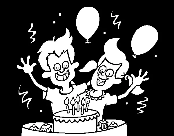 Dibujo de Cumpleaños de hermanos para Colorear - Dibujos.net Dibujo de Cumpleaños de hermanos para Colorear - Dibujos.net