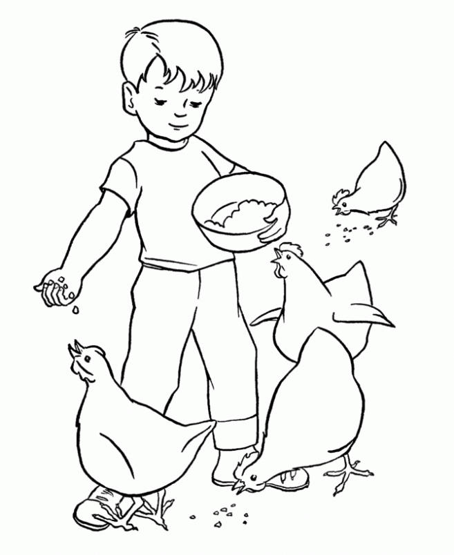 Dibujo de Dando de comer a las gallinas para colorear. Dibujos ... Dibujo de Dando de comer a las gallinas para colorear. Dibujos ...