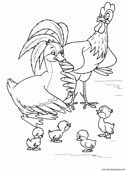Gallos gallinas y pollitos para colorear - Imagui