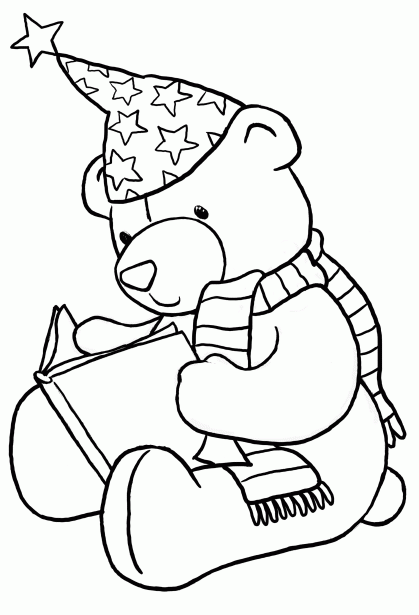 Dibujo de un osos con bufanda y leyendo