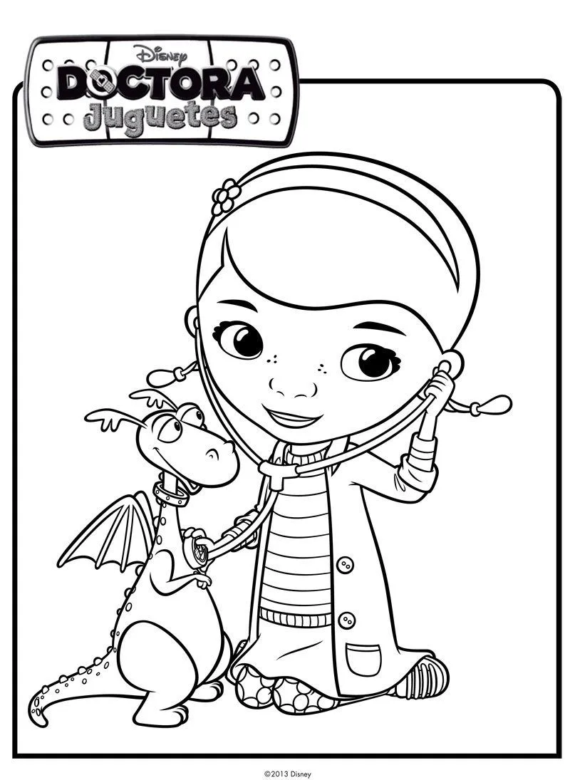 Dibujo de la Doctora Juguetes con un dragón. Dibujos de Disney Dibujo de la Doctora Juguetes con un dragón. Dibujos de Disney