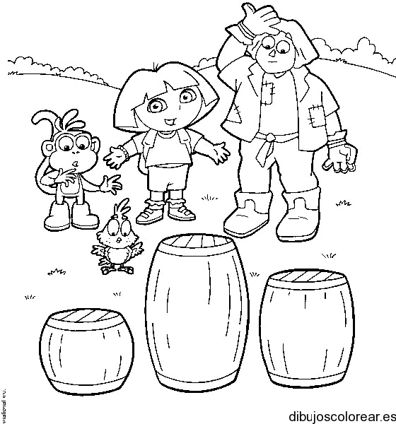Dibujo de Dora la exploradora con barriles | Dibujos para Colorear Dibujo de Dora la exploradora con barriles | Dibujos para Colorear