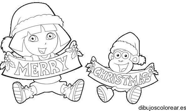 Dibujo de Dora la exploradora feliz navidad | Dibujos para Colorear