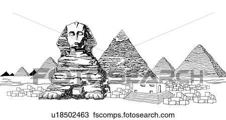 Dibujo - el, gran esfinge, y, las pirámides, de, giza u18502463 ...