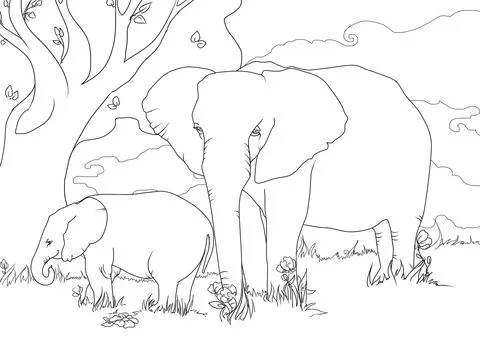 Dibujo de Elefante Africano de Sabana para colorear | Dibujos para ... Dibujo de Elefante Africano de Sabana para colorear | Dibujos para ...
