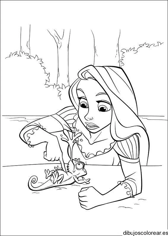 Dibujo de Encantada con una lagartija | Dibujos para Colorear Dibujo de Encantada con una lagartija | Dibujos para Colorear