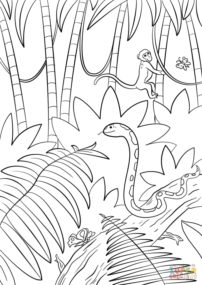 Dibujo de Escena de la selva para colorear | Dibujos para colorear imprimir gratis Dibujo de Escena de la selva para colorear | Dibujos para colorear imprimir gratis
