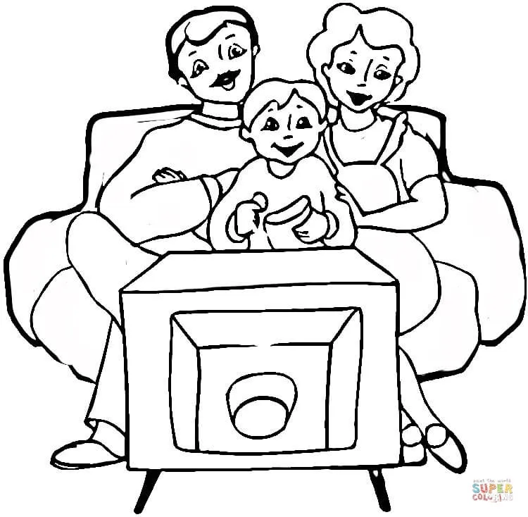 Dibujo de Familia mirando TV para colorear | Dibujos para colorear ...