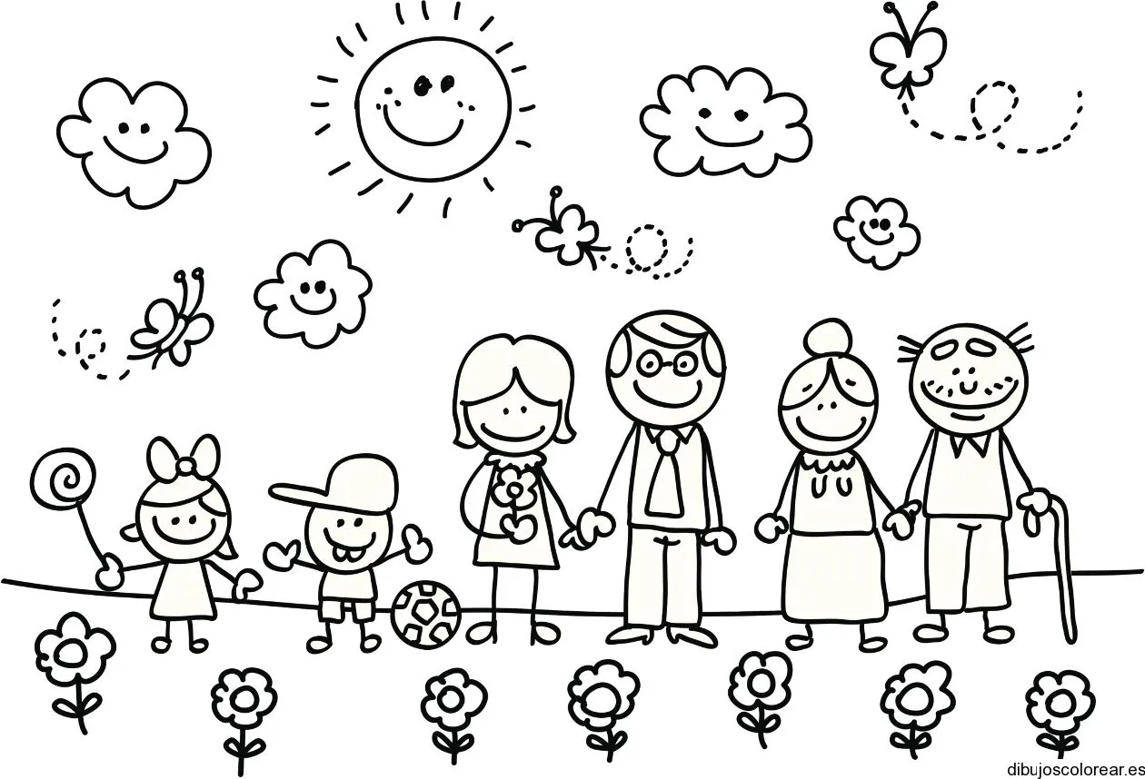 Dibujo de una familia de paseo veraniego | Dibujos para Colorear Dibujo de una familia de paseo veraniego | Dibujos para Colorear