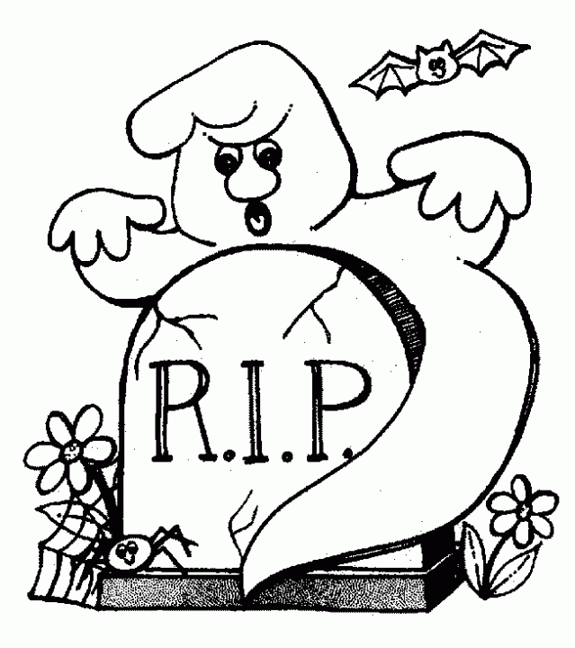 Dibujo de Fantasma en el cementerio. Dibujo para colorear de ...