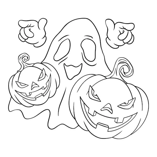 Dibujo de fantasmas y calabazas halloween para colorear | Vector Premium Dibujo de fantasmas y calabazas halloween para colorear | Vector Premium