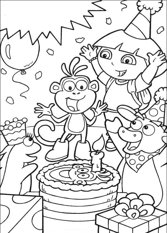 Dibujo de Feliz Cumpleaños de Dora ~ Dibujos para Colorear Infantil