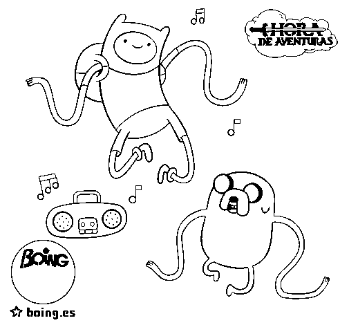 Dibujo de Finn y Jake escuchando música para Colorear - Dibujos.net