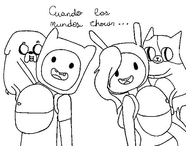 Dibujo de Finn y Jake con Fionna y Cake para Colorear - Dibujos.net