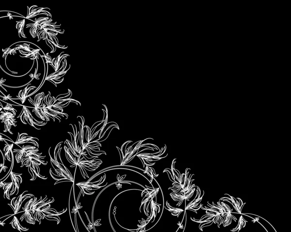 Dibujo floral blanco sobre un fondo negro — Vector stock ... Dibujo floral blanco sobre un fondo negro — Vector stock ...