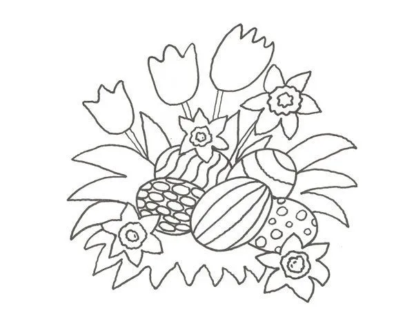 Dibujo de flores y huevos de Pascua para colorear con niños Dibujo de flores y huevos de Pascua para colorear con niños