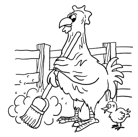 Dibujo de Gallina barriendo su corral para colorear | Dibujos para ... Dibujo de Gallina barriendo su corral para colorear | Dibujos para ...