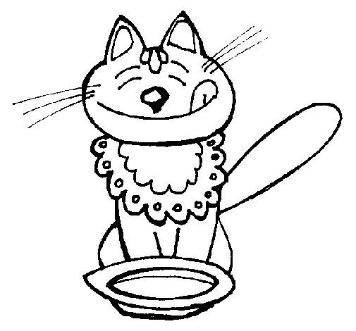 Dibujo de Gato comiendo para Colorear - Dibujos.net