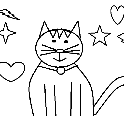Dibujo de Gato con estrellas para Colorear - Dibujos.net