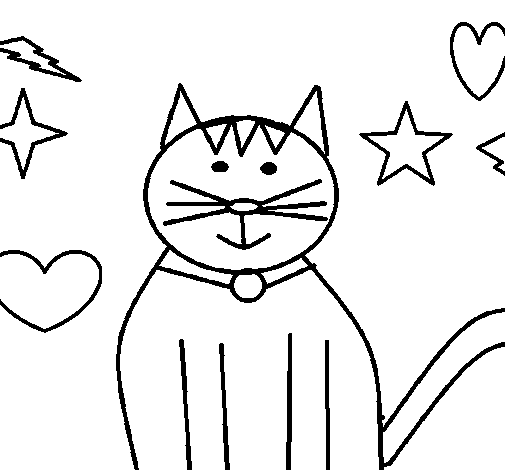 Dibujo de Gato con estrellas para Colorear - Dibujos.net Dibujo de Gato con estrellas para Colorear - Dibujos.net