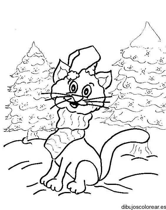 Dibujo de un gato con gorro | Dibujos para Colorear Dibujo de un gato con gorro | Dibujos para Colorear