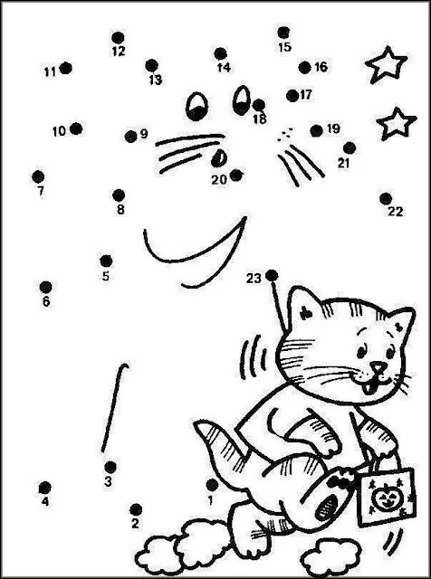 Dibujo de Gato para unir con puntos y colorear ~ 4 Dibujo