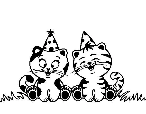 Dibujo de Gatos de cumpleaños para Colorear - Dibujos.net Dibujo de Gatos de cumpleaños para Colorear - Dibujos.net
