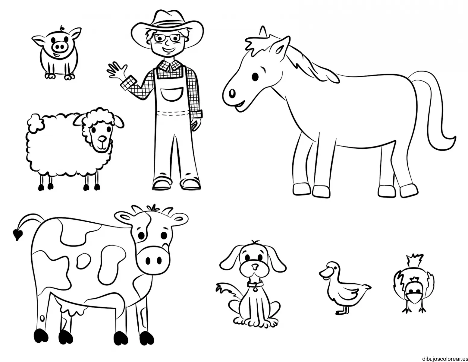 Dibujo de granjero y animales | Dibujos para Colorear