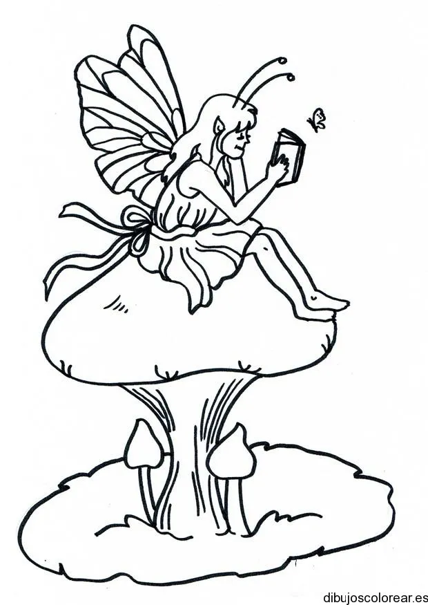 Dibujo de un hada sobre un hongo | Dibujos para Colorear