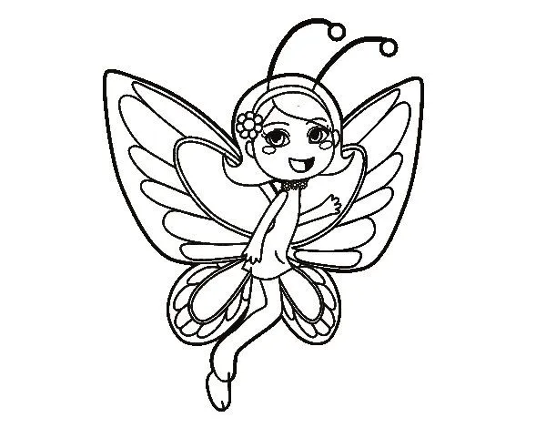 Dibujo de Hada mariposa contenta para Colorear - Dibujos.net Dibujo de Hada mariposa contenta para Colorear - Dibujos.net