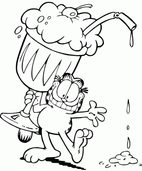 Dibujo de Garfield y su helado para colorear. Dibujos infantiles ...
