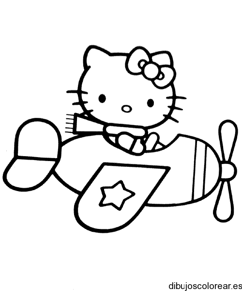 Dibujo de Hello Kitty en avión | Dibujos para Colorear Dibujo de Hello Kitty en avión | Dibujos para Colorear