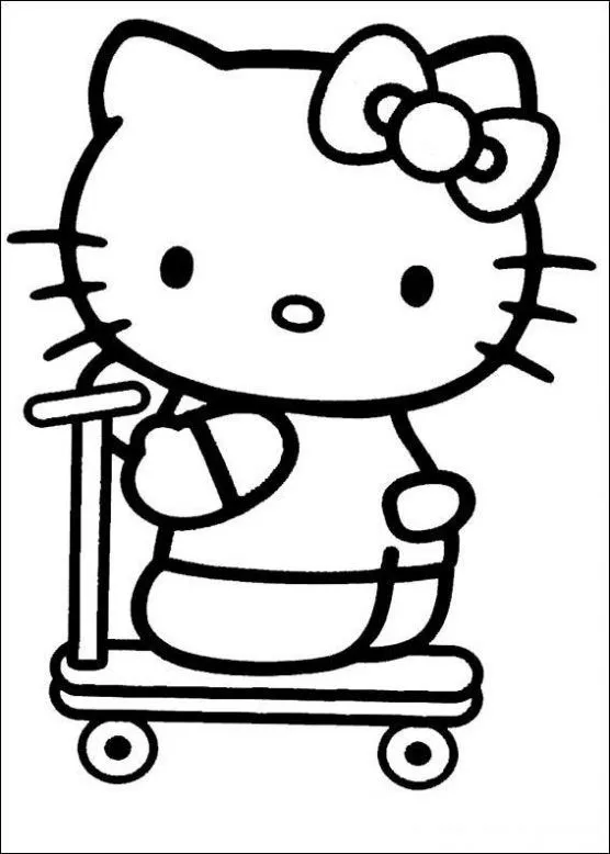 Dibujo de Hello Kitty con patinete para colorear. Dibujos ... Dibujo de Hello Kitty con patinete para colorear. Dibujos ...