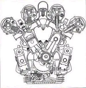 Dibujo del hermosomotor M154, a cada lado vemos los sistemas de ...