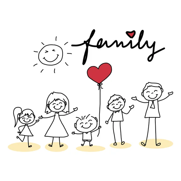 Dibujo de la historieta de la familia feliz con corazón rojo a ... Dibujo de la historieta de la familia feliz con corazón rojo a ...