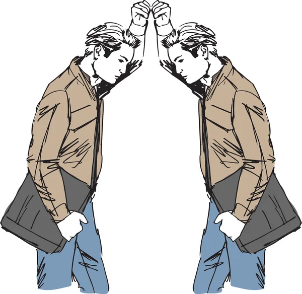 Dibujo de hombre echa un vistazo a sí mismo en el espejo. Vector ... Dibujo de hombre echa un vistazo a sí mismo en el espejo. Vector ...