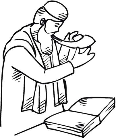 Dibujo de Hombre tocando el shofar durante el oficio en la ...