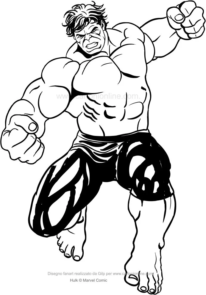 Dibujo de Hulk golpeando con su puño para colorear Dibujo de Hulk golpeando con su puño para colorear