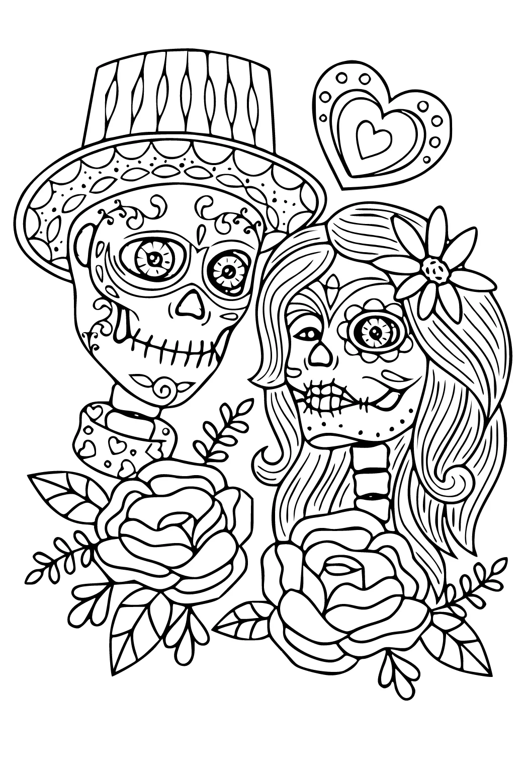 Dibujo e Imagen Dia de los Muertos Par para Colorear y Imprimir Gratis para Adultos y Niños - Lystok.com Dibujo e Imagen Dia de los Muertos Par para Colorear y Imprimir Gratis para Adultos y Niños - Lystok.com