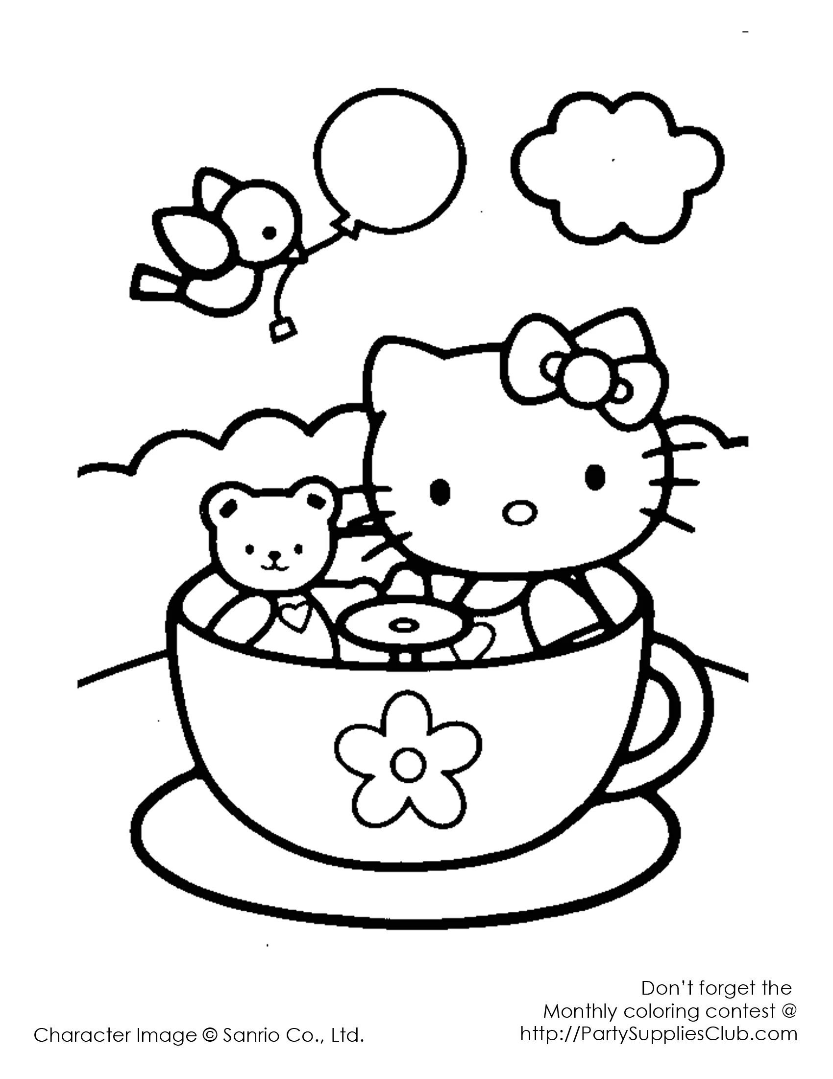 Dibujo para imprimir y colorear de Hello Kitty en las tazas locas de la feria Dibujo para imprimir y colorear de Hello Kitty en las tazas locas de la feria