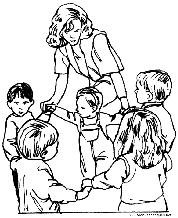Dibujo para Imprimir y Colorear con la Maestra Jugando con los Niños Dibujo para Imprimir y Colorear con la Maestra Jugando con los Niños
