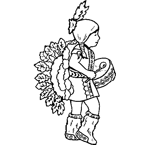 Dibujo de India con un tambor para Colorear - Dibujos.net Dibujo de India con un tambor para Colorear - Dibujos.net