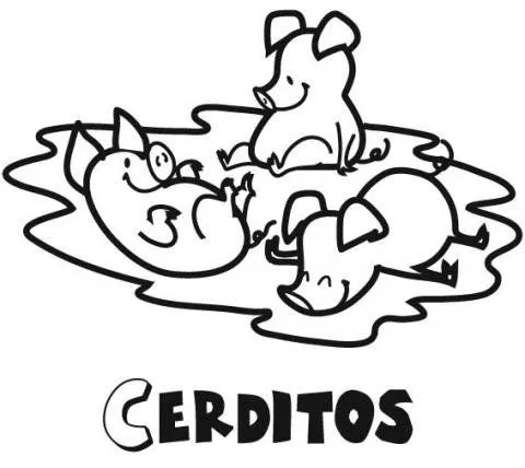 Dibujo infantil de animales. Cerditos para colorear